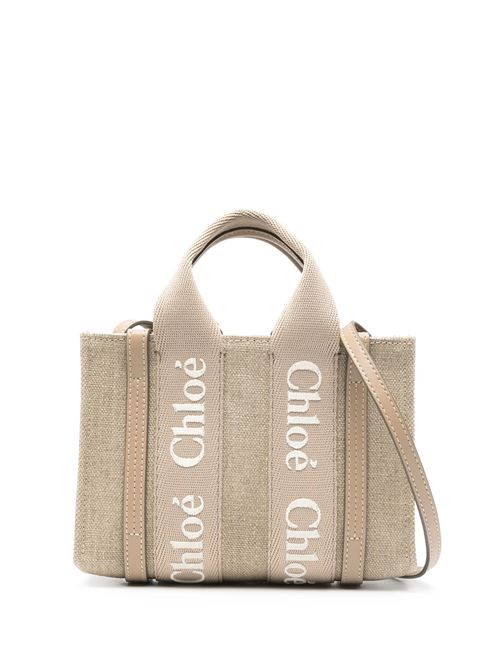 Woody mini tote bag leather linen CHLOE | C24UP237L1720E