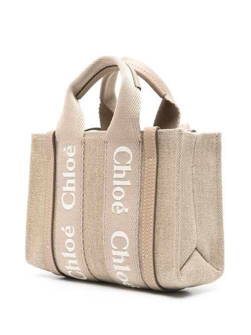 Woody mini tote bag leather linen CHLOE | C24UP237L1720E