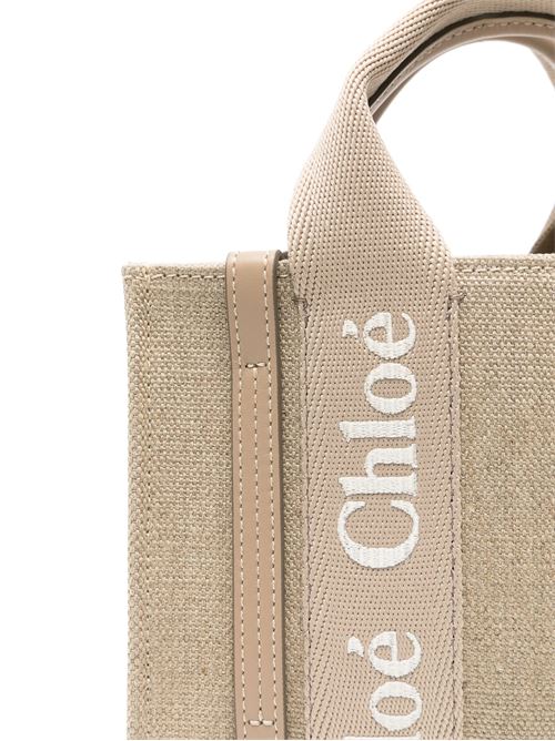 Woody mini tote bag leather linen CHLOE | C24UP237L1720E