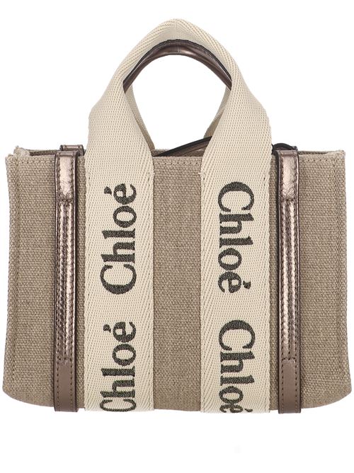 Mini Woody tote bag in linen and leather CHLOE | C25SP237O81074