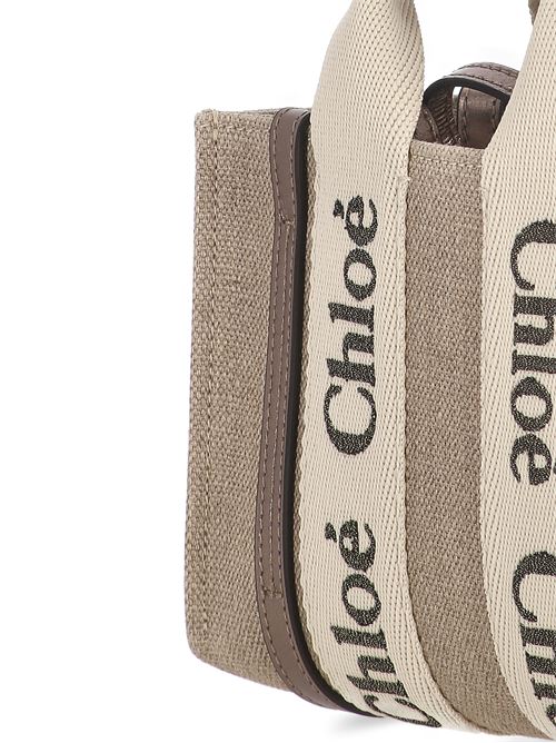 Mini Woody tote bag in linen and leather CHLOE | C25SP237O81074