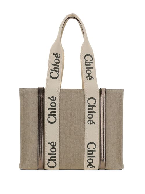 Woody tote bag in linen and leather CHLOE | C25SS383O81074