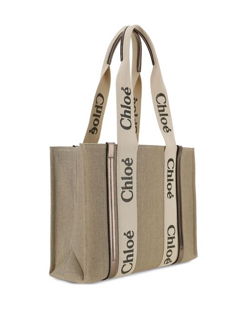 Woody tote bag in linen and leather CHLOE | C25SS383O81074