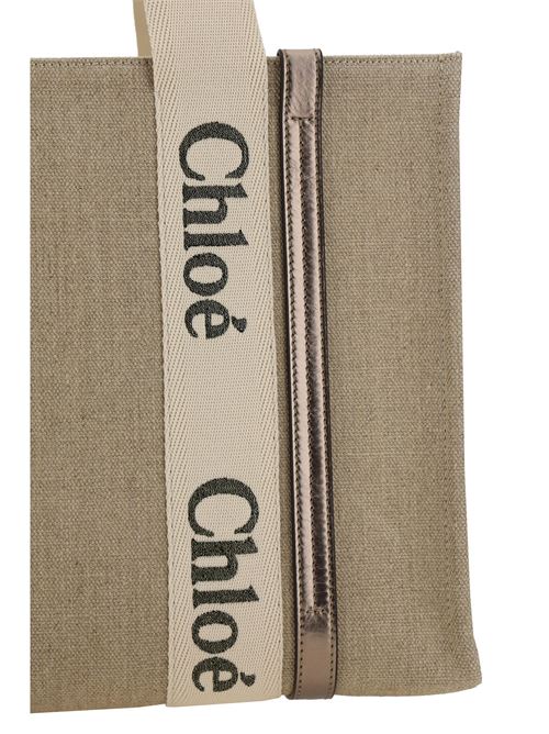 Woody tote bag in linen and leather CHLOE | C25SS383O81074