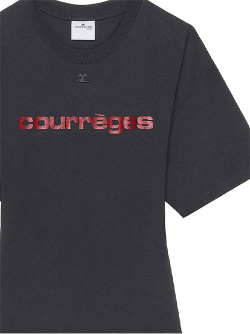 T-shirt nera con logo rosso COURREGES | 125JTS168JS0109B168