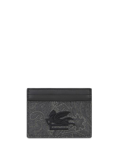 Black calf leather/cotton card holder ETRO | MP2E0001AA012N0000