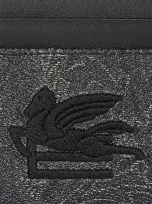 Black calf leather/cotton card holder ETRO | MP2E0001AA012N0000