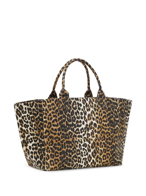 Borsa tote oversize in tela con stampa leopardata  GANNI | A5822943