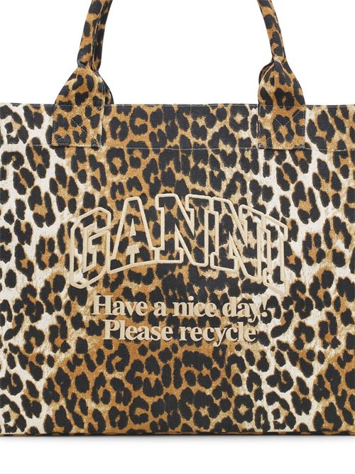 Borsa tote oversize in tela con stampa leopardata  GANNI | A5822943