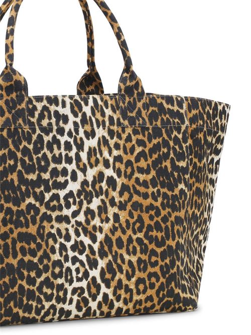 Borsa tote oversize in tela con stampa leopardata  GANNI | A5822943