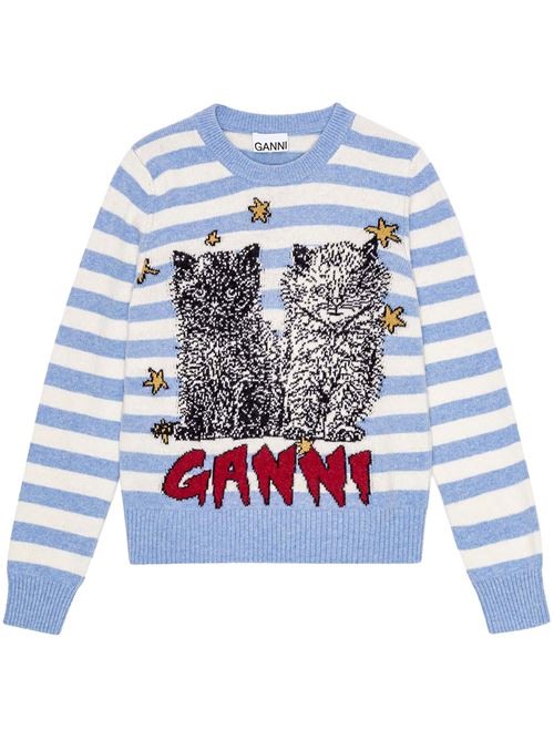 Striped Graphic Wool Mix Cats Crewneck GANNI | K2369628