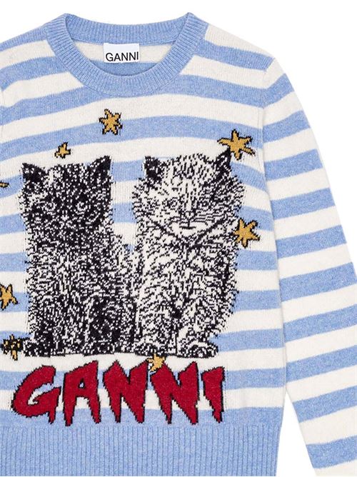 Striped Graphic Wool Mix Cats Crewneck GANNI | K2369628