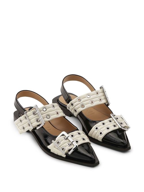 Black and Off-white Feminine Buckle Ballerinas GANNI | S2871087