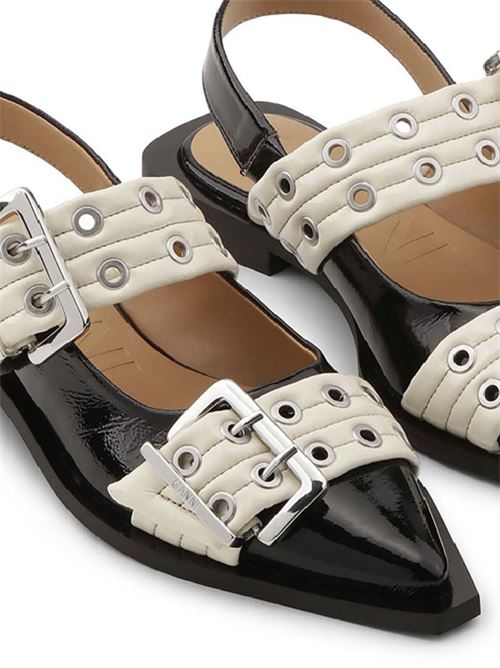 Black and Off-white Feminine Buckle Ballerinas GANNI | S2871087