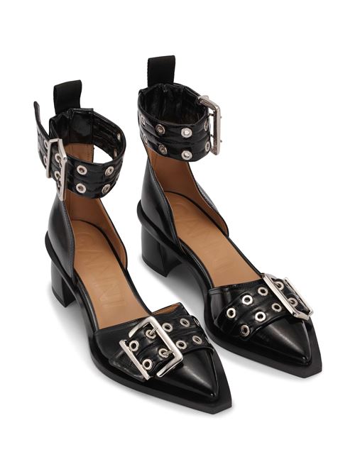 Black Feminine Buckle Open Cut Pumps GANNI | S2891099