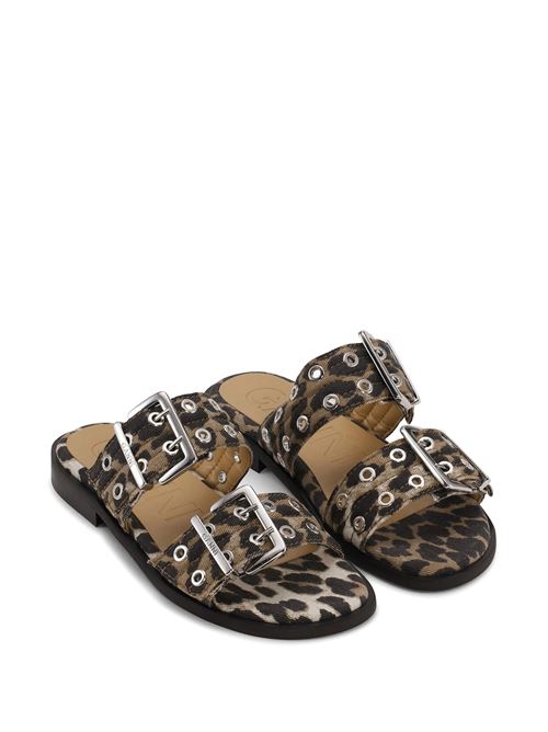 Sandali con due cinturini e fibbia in denim leopardato GANNI | S2970943