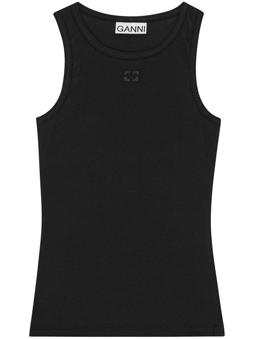 Black Soft Cotton Rib Tank Top GANNI | T3898099