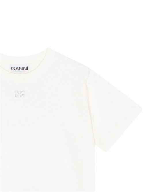 White Basic Jersey Rhinestone Relaxed T-shirt GANNI | T3946135