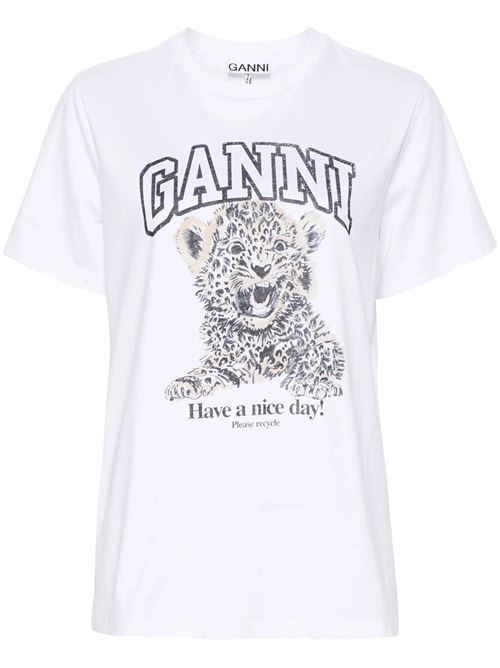 White Basic Jersey Leopard Relaxed T-shirt GANNI | T4124943