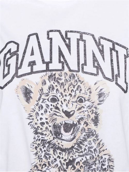 White Basic Jersey Leopard Relaxed T-shirt GANNI | T4124943