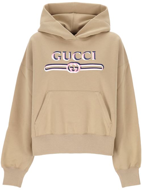 Felpa Stampata In Cotone Marrone GUCCI | 787274XJG612397