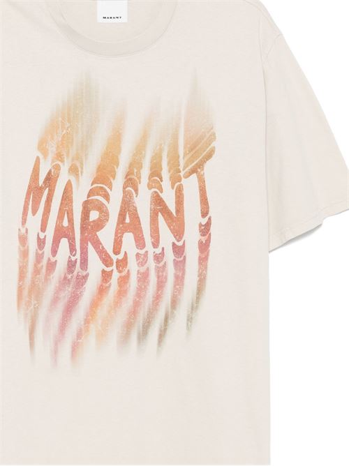 Ecru logo print t-shirt MARANT | TS0149HAC1N04H23EC