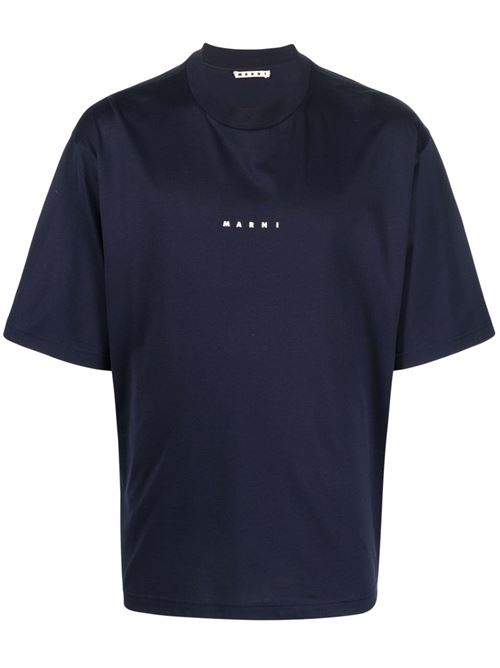 Dark blue organic cotton T-shirt with Mini Marni logo  MARNI | HUMU0223P1USCS87LOB99