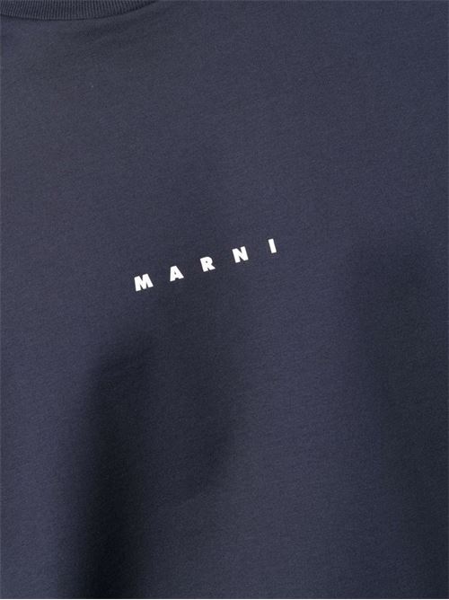 Dark blue organic cotton T-shirt with Mini Marni logo  MARNI | HUMU0223P1USCS87LOB99