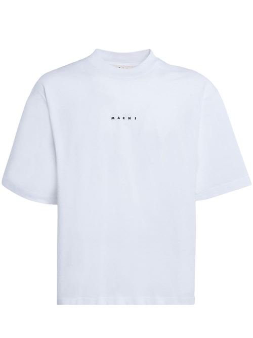 White organic cotton T-shirt with Mini Marni logo. MARNI | HUMU0223P1USCS87LOW01