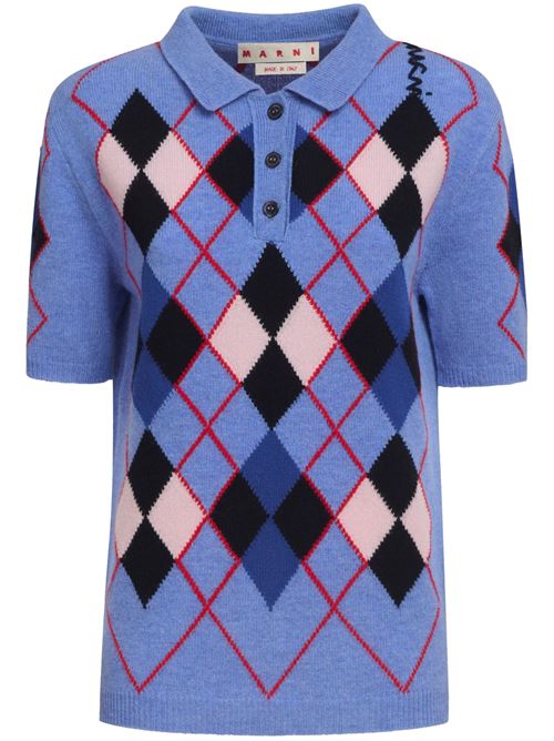 Light blue wool polo shirt with Argyle motif MARNI | POMD0046EQUFWH25ARB26