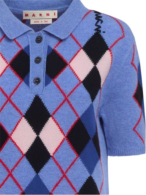 Polo in lana azzurra con motivo Argyle MARNI | POMD0046EQUFWH25ARB26