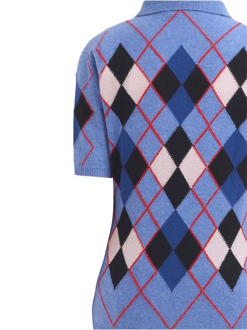 Light blue wool polo shirt with Argyle motif MARNI | POMD0046EQUFWH25ARB26