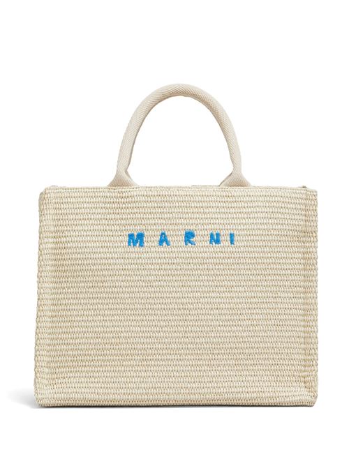 Tote Bag Piccola in tessuto effetto rafia bianca MARNI | SHMP0077U0P386000W11