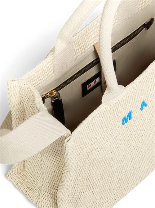 Tote Bag Piccola in tessuto effetto rafia bianca MARNI | SHMP0077U0P386000W11