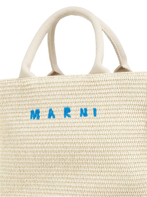 Tote Bag Piccola in tessuto effetto rafia bianca MARNI | SHMP0077U0P386000W11