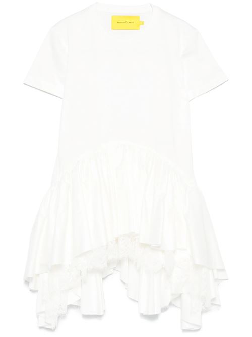 Cap sleeve t-shirt with frill and lace MARQUESALMEIDA | RST25TP0647JRSCTWHWHITE