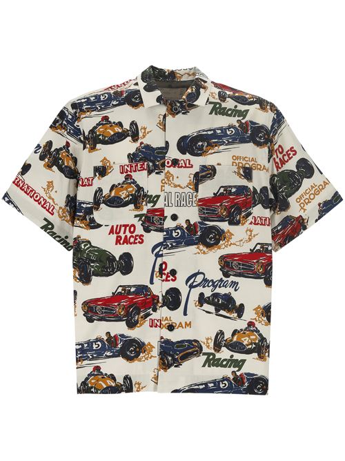 Men's Car Race / Tropical Print Shirt Ivory SACAI | 25-03653M899