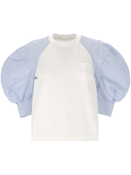 T-shirt con dettaglio in popeline di cotone SACAI | 25-07767134